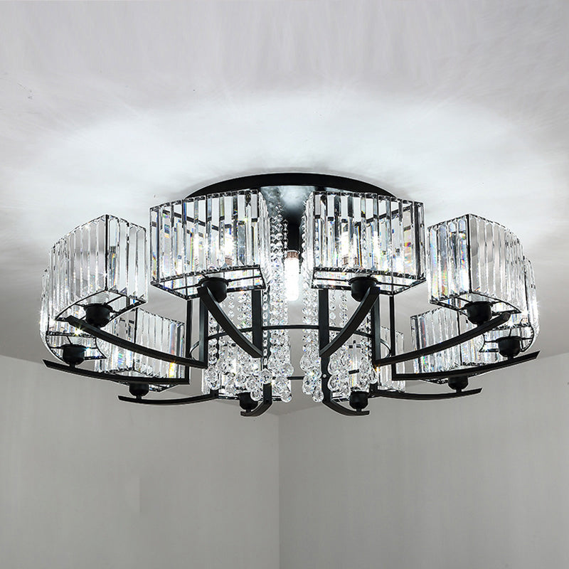 Round Living Room Ceiling Lamp Retro Crystal Block Black Semi Flush Mount Lighting 16 Black Clearhalo 'Ceiling Lights' 'Close To Ceiling Lights' 'Close to ceiling' 'Semi-flushmount' Lighting' 2283352