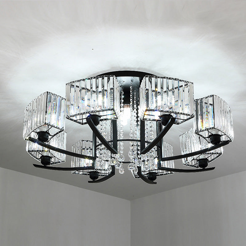 Round Living Room Ceiling Lamp Retro Crystal Block Black Semi Flush Mount Lighting 12 Black Clearhalo 'Ceiling Lights' 'Close To Ceiling Lights' 'Close to ceiling' 'Semi-flushmount' Lighting' 2283353