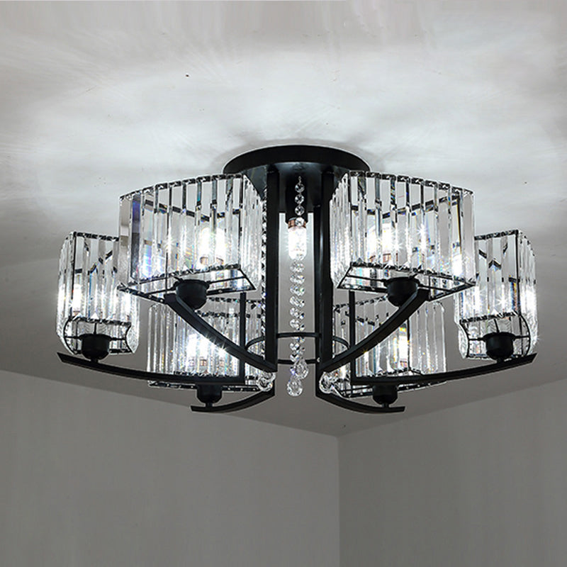 Round Living Room Ceiling Lamp Retro Crystal Block Black Semi Flush Mount Lighting 7 Black Clearhalo 'Ceiling Lights' 'Close To Ceiling Lights' 'Close to ceiling' 'Semi-flushmount' Lighting' 2283355