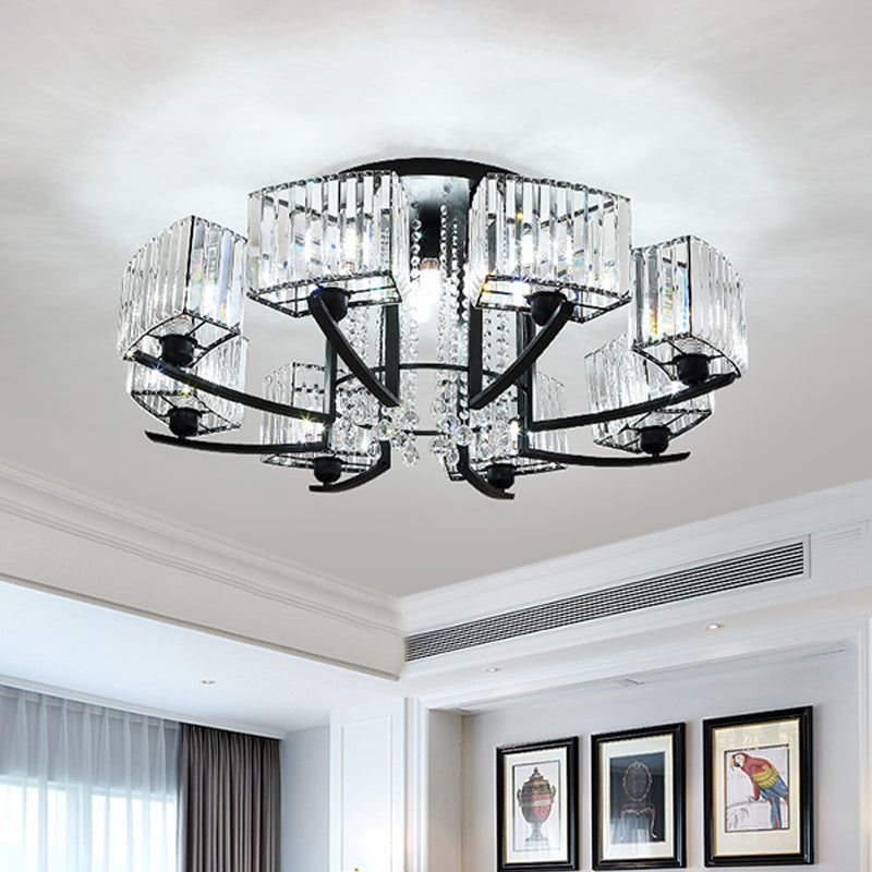 Round Living Room Ceiling Lamp Retro Crystal Block Black Semi Flush Mount Lighting Clearhalo 'Ceiling Lights' 'Close To Ceiling Lights' 'Close to ceiling' 'Semi-flushmount' Lighting' 2283356