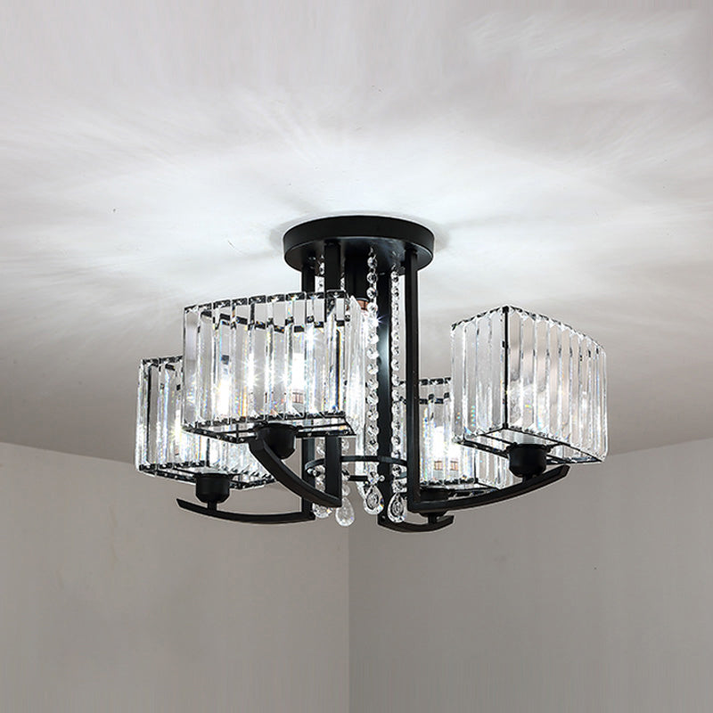 Round Living Room Ceiling Lamp Retro Crystal Block Black Semi Flush Mount Lighting 5 Black Clearhalo 'Ceiling Lights' 'Close To Ceiling Lights' 'Close to ceiling' 'Semi-flushmount' Lighting' 2283357