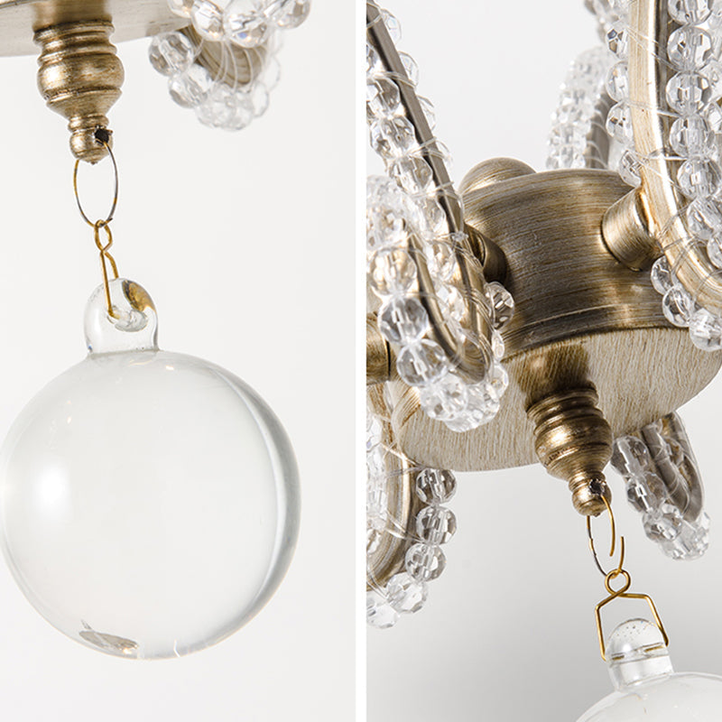 Classic Candelabra Hanging Lamp 3-Light Crystal Beaded Chandelier Light in Nickel Clearhalo 'Ceiling Lights' 'Chandeliers' Lighting' options 2283383