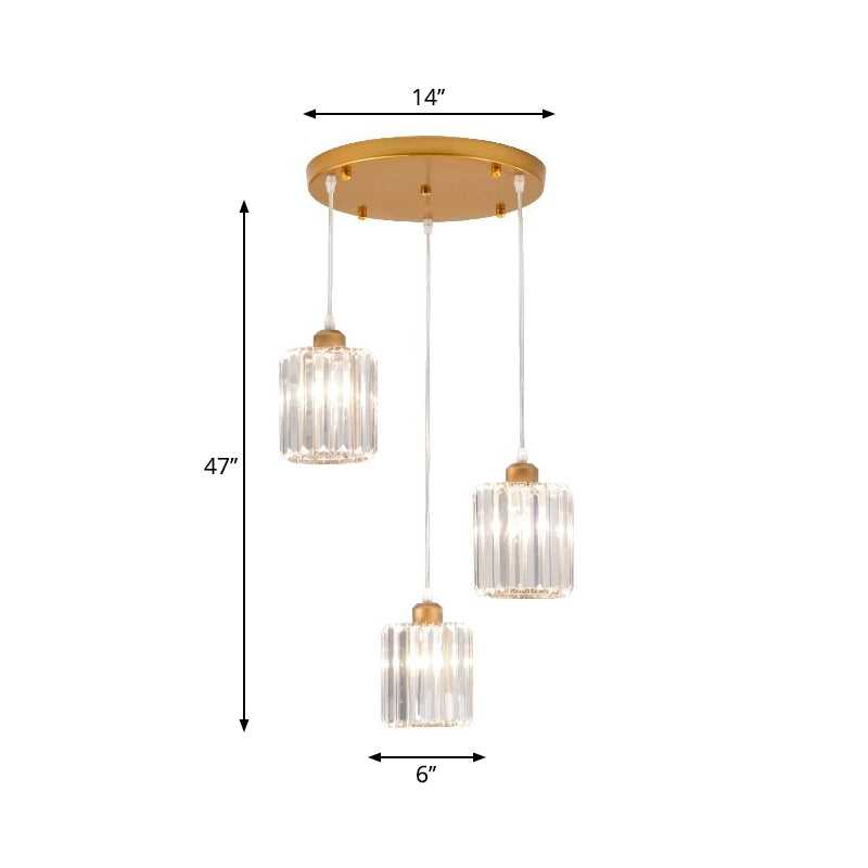 3-Head Crystal Prism Pendant Light Minimalist Geometric Dining Room Multi Ceiling Light Clearhalo 'Ceiling Lights' 'Pendant Lights' 'Pendants' Lighting' 2283403