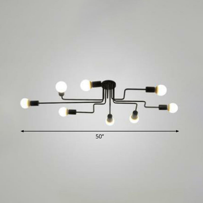 Maze Semi Flush Ceiling Light Industrial Metallic Flush Mount Lighting for Living Room 8 Black Clearhalo 'Ceiling Lights' 'Close To Ceiling Lights' 'Close to ceiling' 'Semi-flushmount' Lighting' 2283417