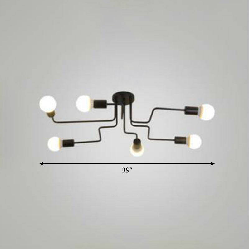 Maze Semi Flush Ceiling Light Industrial Metallic Flush Mount Lighting for Living Room 6 Black Clearhalo 'Ceiling Lights' 'Close To Ceiling Lights' 'Close to ceiling' 'Semi-flushmount' Lighting' 2283419