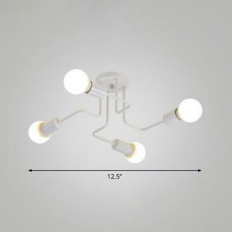 Maze Semi Flush Ceiling Light Industrial Metallic Flush Mount Lighting for Living Room 4 White Clearhalo 'Ceiling Lights' 'Close To Ceiling Lights' 'Close to ceiling' 'Semi-flushmount' Lighting' 2283422