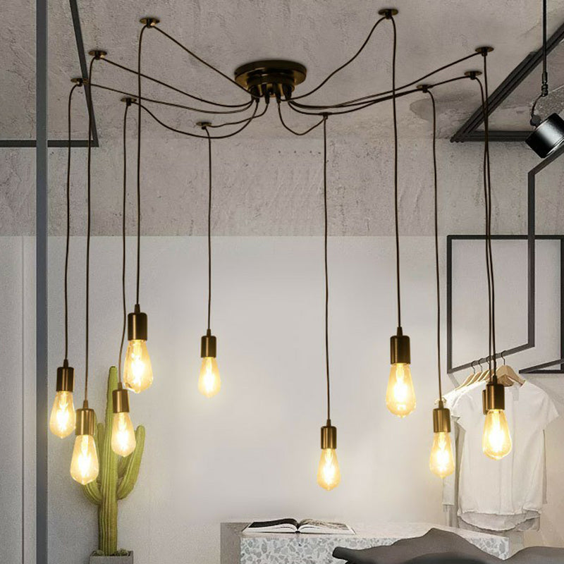 Black Naked Bulb Pendant Light Industrial Metal 10 Heads Garage Swag Hanging Lamp Black Clearhalo 'Art Deco Pendants' 'Black' 'Cast Iron' 'Ceiling Lights' 'Ceramic' 'Crystal' 'Industrial Pendants' 'Industrial' 'Metal' 'Middle Century Pendants' 'Pendant Lights' 'Pendants' 'Rustic Pendants' 'Tiffany' Lighting' 2283423