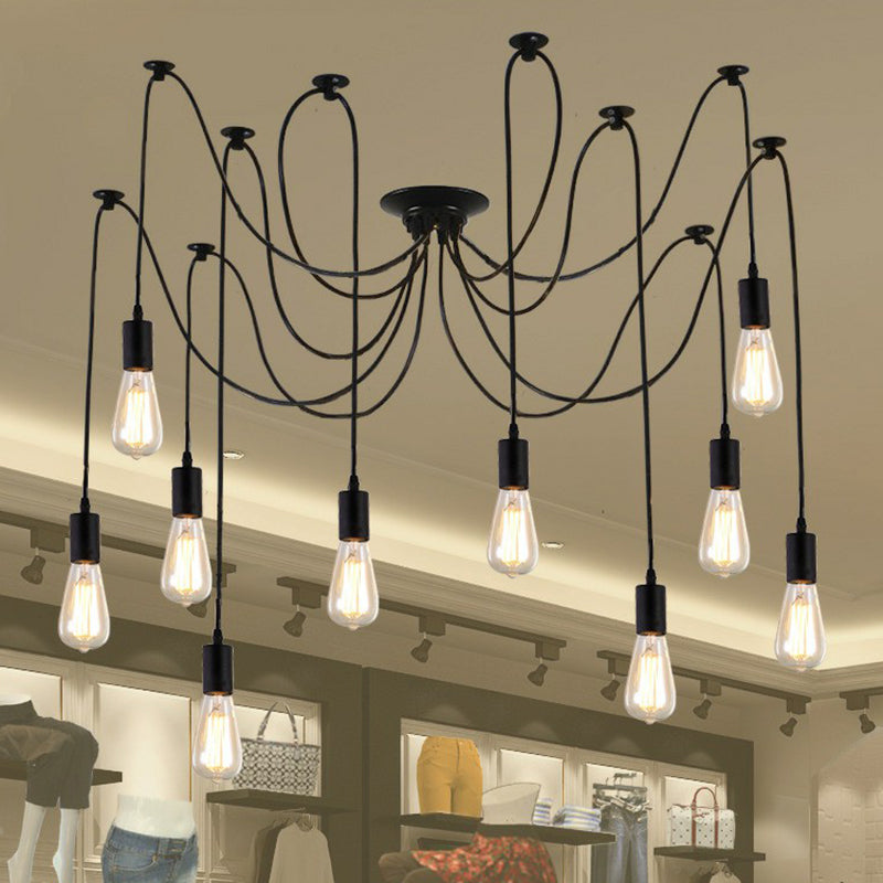 Black Naked Bulb Pendant Light Industrial Metal 10 Heads Garage Swag Hanging Lamp Clearhalo 'Art Deco Pendants' 'Black' 'Cast Iron' 'Ceiling Lights' 'Ceramic' 'Crystal' 'Industrial Pendants' 'Industrial' 'Metal' 'Middle Century Pendants' 'Pendant Lights' 'Pendants' 'Rustic Pendants' 'Tiffany' Lighting' 2283424