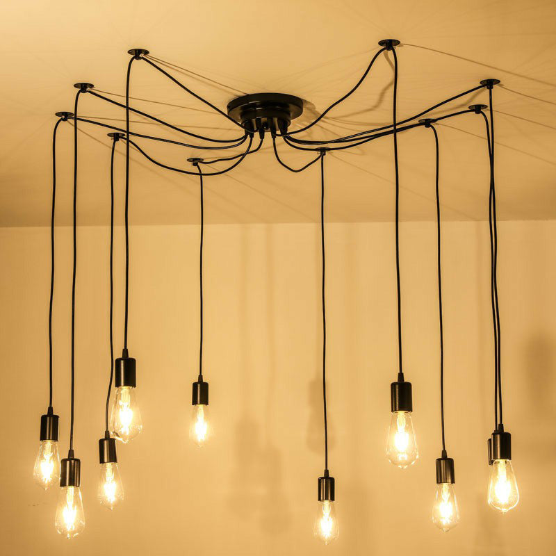 Black Naked Bulb Pendant Light Industrial Metal 10 Heads Garage Swag Hanging Lamp Clearhalo 'Art Deco Pendants' 'Black' 'Cast Iron' 'Ceiling Lights' 'Ceramic' 'Crystal' 'Industrial Pendants' 'Industrial' 'Metal' 'Middle Century Pendants' 'Pendant Lights' 'Pendants' 'Rustic Pendants' 'Tiffany' Lighting' 2283425