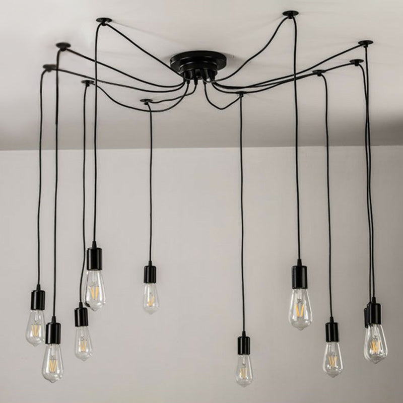 Black Naked Bulb Pendant Light Industrial Metal 10 Heads Garage Swag Hanging Lamp Clearhalo 'Art Deco Pendants' 'Black' 'Cast Iron' 'Ceiling Lights' 'Ceramic' 'Crystal' 'Industrial Pendants' 'Industrial' 'Metal' 'Middle Century Pendants' 'Pendant Lights' 'Pendants' 'Rustic Pendants' 'Tiffany' Lighting' 2283426