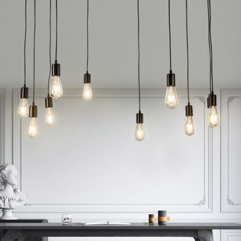 Black Naked Bulb Pendant Light Industrial Metal 10 Heads Garage Swag Hanging Lamp Clearhalo 'Art Deco Pendants' 'Black' 'Cast Iron' 'Ceiling Lights' 'Ceramic' 'Crystal' 'Industrial Pendants' 'Industrial' 'Metal' 'Middle Century Pendants' 'Pendant Lights' 'Pendants' 'Rustic Pendants' 'Tiffany' Lighting' 2283427