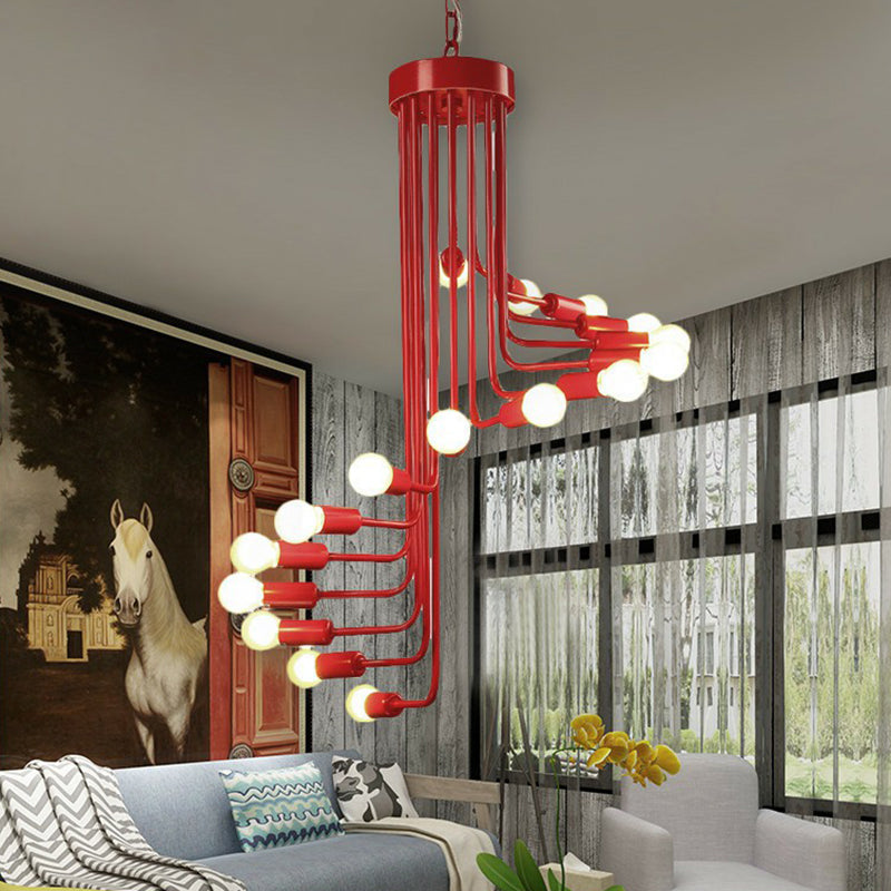 Spiral Front Desk Pendant Lighting Loft Style Iron Ceiling Chandelier Light Fixture Red Clearhalo 'Cast Iron' 'Ceiling Lights' 'Chandeliers' 'Industrial Chandeliers' 'Industrial' 'Metal' 'Middle Century Chandeliers' 'Rustic Chandeliers' 'Tiffany' Lighting' 2283448