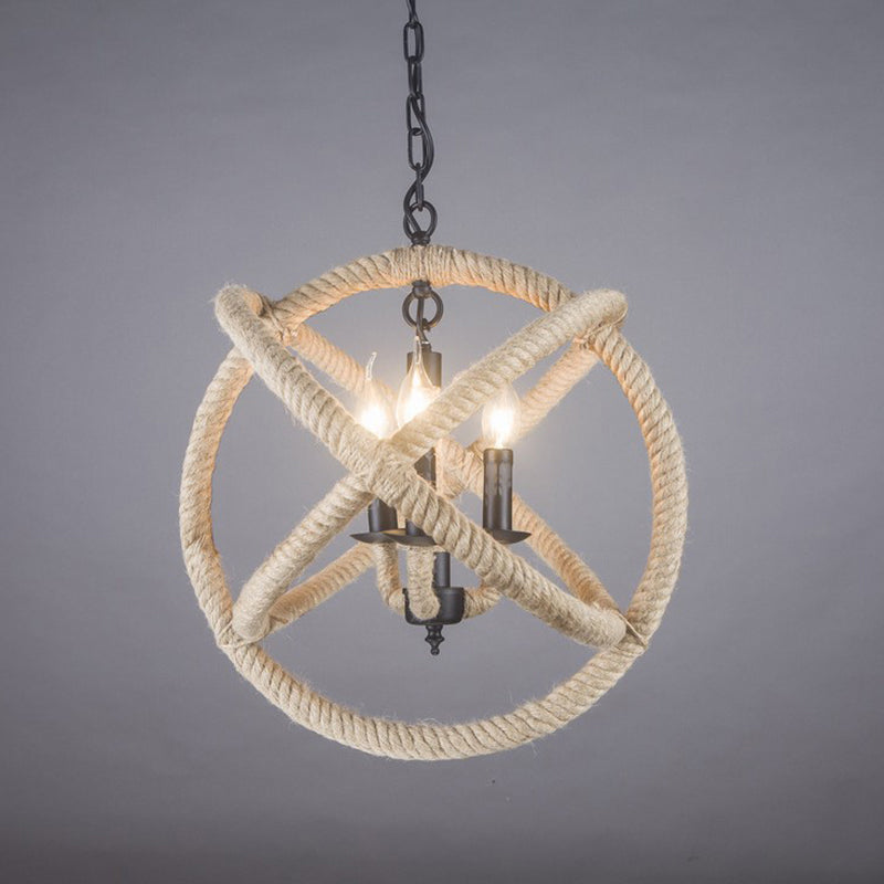 White Orbit Globe Pendant Chandelier Farmhouse Hemp Rope 3 Bulbs Dining Room Ceiling Light White 14