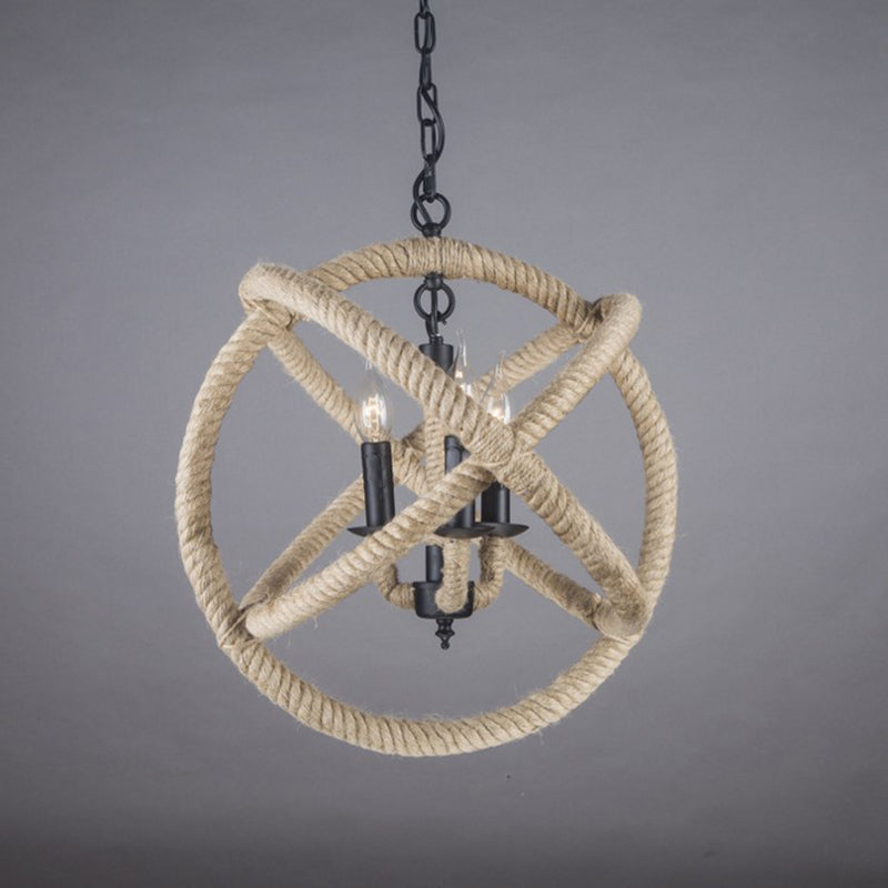 White Orbit Globe Pendant Chandelier Farmhouse Hemp Rope 3 Bulbs Dining Room Ceiling Light White 16.5