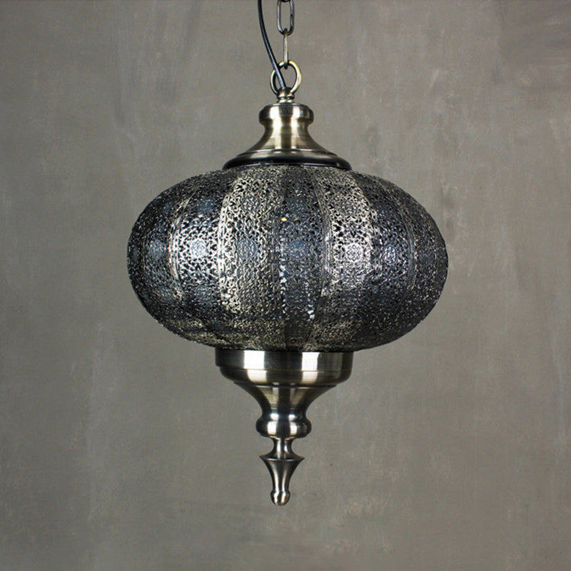 Antique Lantern Pendant Lighting 1 Bulb Metallic Hanging Light in Bronze for Restaurant Clearhalo 'Ceiling Lights' 'Pendant Lights' 'Pendants' Lighting' 2283516