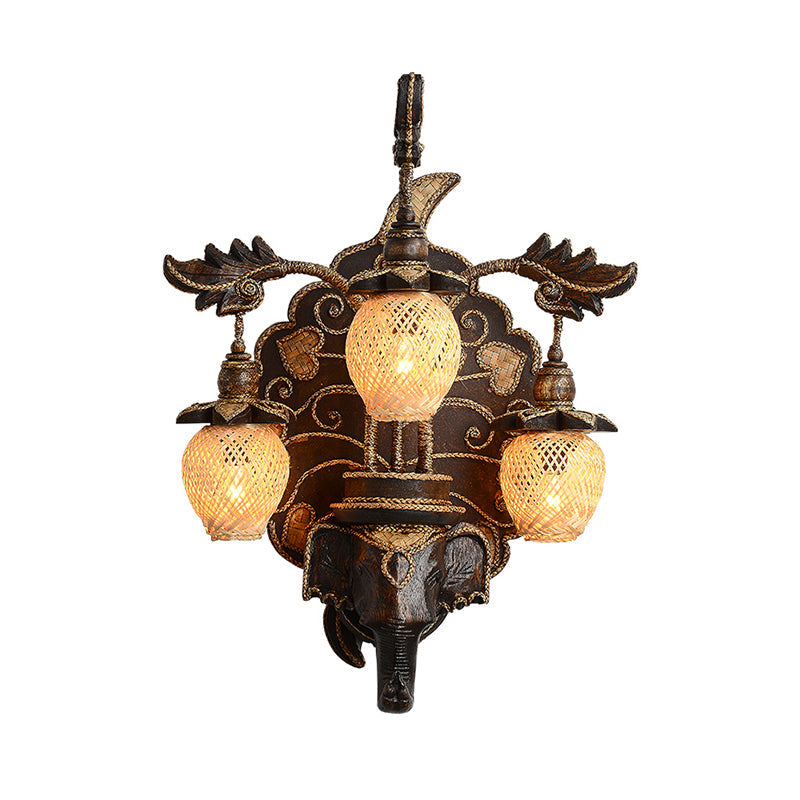 Wall Lighting Fixture Country Stairway Wall Sconce with Melon Bamboo Shade in Brown Clearhalo 'Wall Lamps & Sconces' 'Wall Lights' Lighting' 2283554