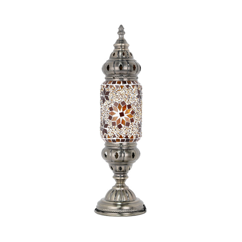 Mediterranean Tubular Night Light 1 Bulb Mosaics Glass Table Lighting in Nickel for Bedroom Nickel D Clearhalo 'Lamps' 'Table Lamps' Lighting' 2283571