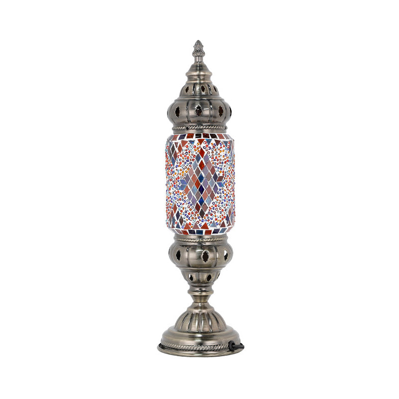 Mediterranean Tubular Night Light 1 Bulb Mosaics Glass Table Lighting in Nickel for Bedroom Nickel I Clearhalo 'Lamps' 'Table Lamps' Lighting' 2283576