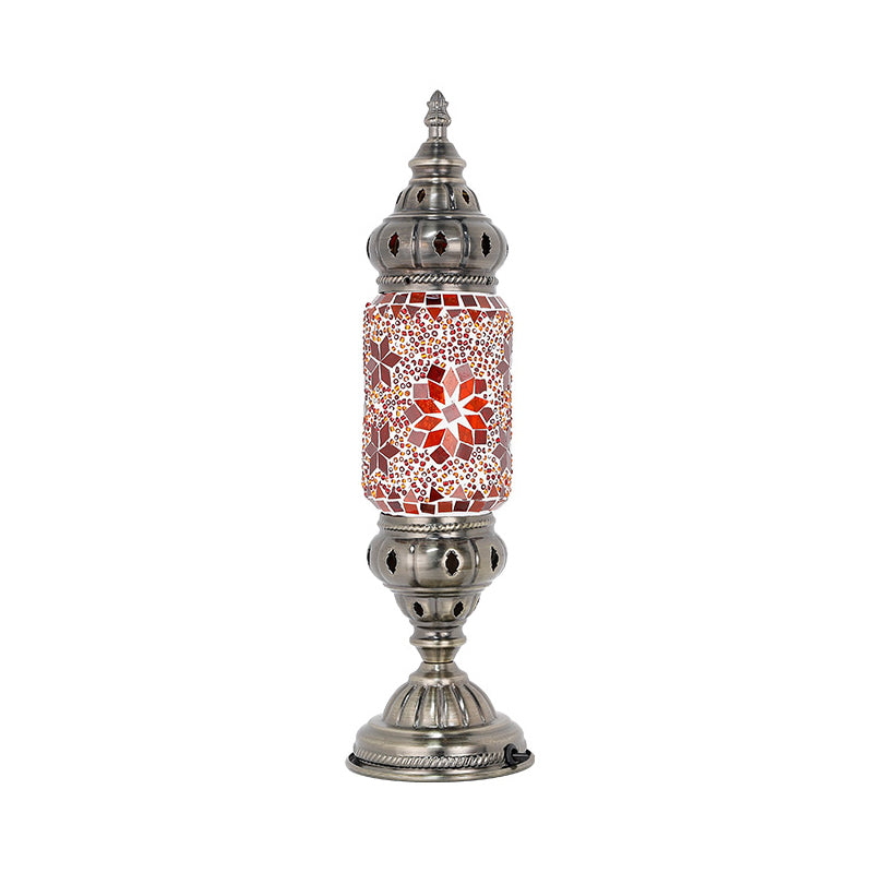 Mediterranean Tubular Night Light 1 Bulb Mosaics Glass Table Lighting in Nickel for Bedroom Nickel A Clearhalo 'Lamps' 'Table Lamps' Lighting' 2283579