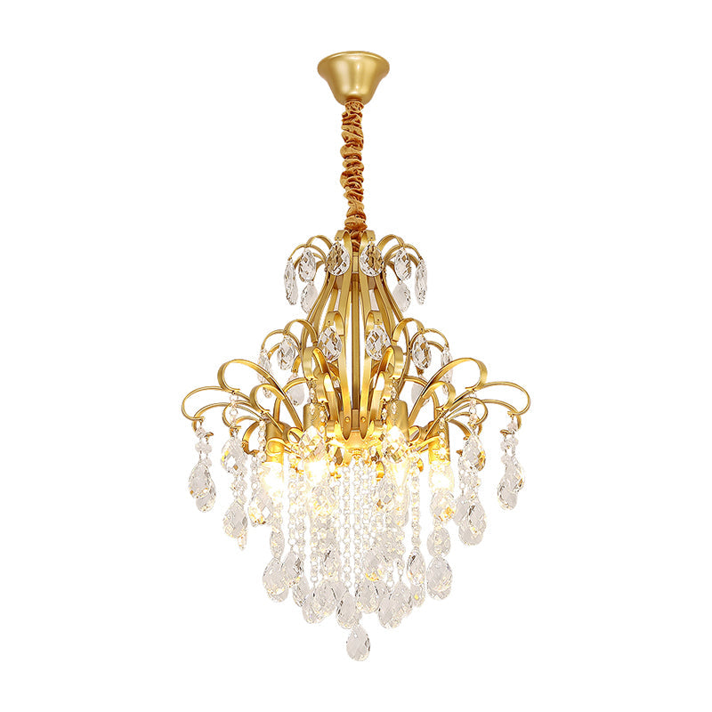 Crystal Teardrop Hanging Lamp Rustic Dining Room Pendant Chandelier with Decorative Swirls Clearhalo 'Ceiling Lights' 'Chandeliers' Lighting' options 2283596