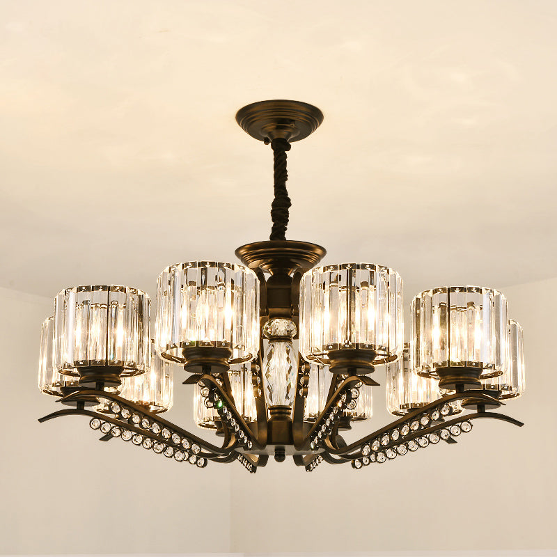 Minimalist Cylindrical Chandelier Tri-Sided Crystal Rod Hanging Light Fixture in Black Clearhalo 'Ceiling Lights' 'Chandeliers' Lighting' options 2283626