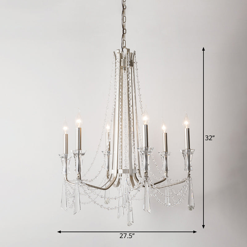 Candlestick Chandelier Rustic Nickel Finish Metal Pendant Light with Crystal Decoration Clearhalo 'Ceiling Lights' 'Chandeliers' Lighting' options 2283630