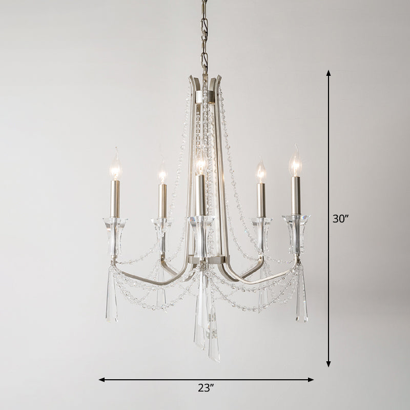 Candlestick Chandelier Rustic Nickel Finish Metal Pendant Light with Crystal Decoration Clearhalo 'Ceiling Lights' 'Chandeliers' Lighting' options 2283632