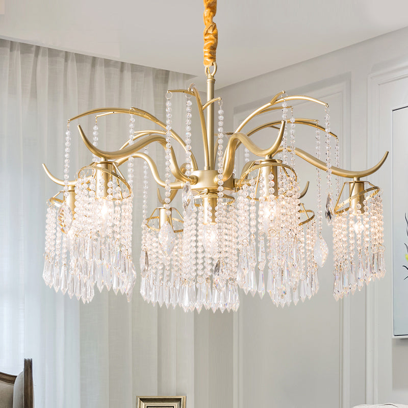 Gold Finish Chandelier Lamp Antique Crystal Tassel Hanging Light Fixture for Bedroom Clearhalo 'Ceiling Lights' 'Chandeliers' Lighting' options 2283636