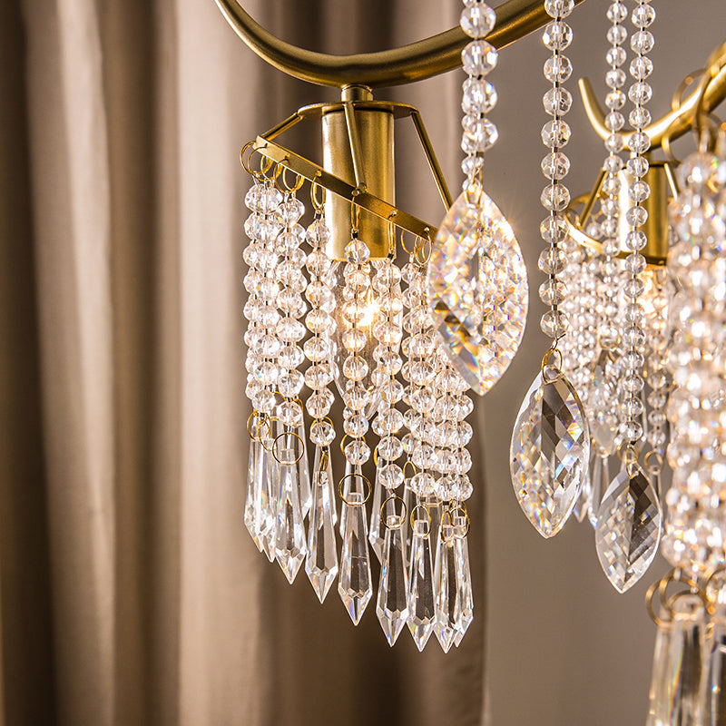 Gold Finish Chandelier Lamp Antique Crystal Tassel Hanging Light Fixture for Bedroom Clearhalo 'Ceiling Lights' 'Chandeliers' Lighting' options 2283641