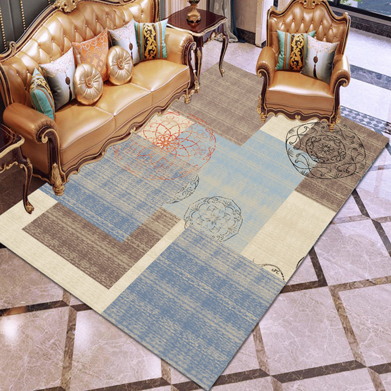 Vintage Living Room Rug Multi Color Geo Patterned Area Rug Polyster Non-Slip Machine Washable Carpet Blue-Brown Clearhalo 'Area Rug' 'Rugs' 'Vintage' Rug' 2285252