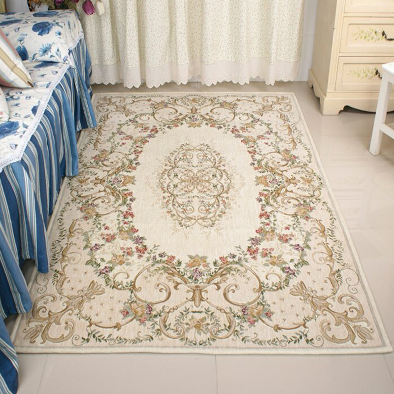 Multi Colored Flower Rug Polyster Vintage Area Rug Anti-Slip Pet Friendly Easy Care Indoor Rug for Decoration Light Beige Clearhalo 'Area Rug' 'Rugs' 'Vintage' Rug' 2285281