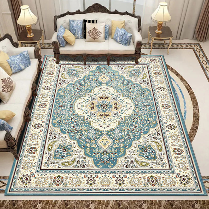 Retro Living Room Rug Multi Colored Flower Pattern Indoor Rug Polypropylene Non-Slip Machine Washable Rug Light Blue Clearhalo 'Area Rug' 'Rugs' 'Vintage' Rug' 2285382