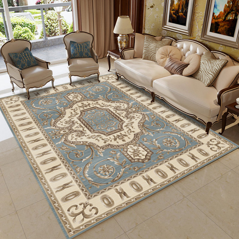 Retro Living Room Rug Multi Colored Flower Pattern Indoor Rug Polypropylene Non-Slip Machine Washable Rug Gray Blue Clearhalo 'Area Rug' 'Rugs' 'Vintage' Rug' 2285383