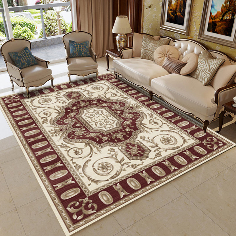 Retro Living Room Rug Multi Colored Flower Pattern Indoor Rug Polypropylene Non-Slip Machine Washable Rug Dark Red Clearhalo 'Area Rug' 'Rugs' 'Vintage' Rug' 2285384