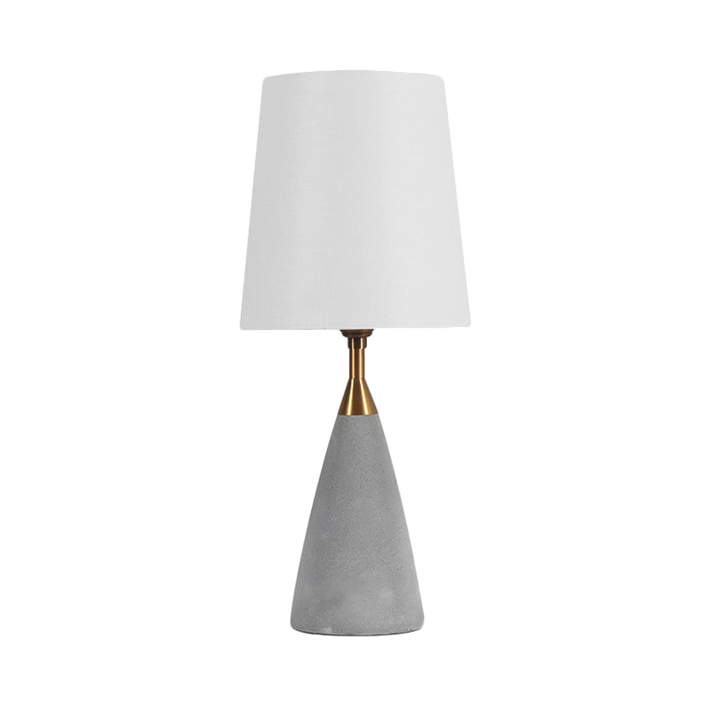 White 1 Light Table Lamp Minimalist Fabric Cone Nightstand Light with Grey Conical Cement Base Clearhalo 'Lamps' 'Table Lamps' Lighting' 228580