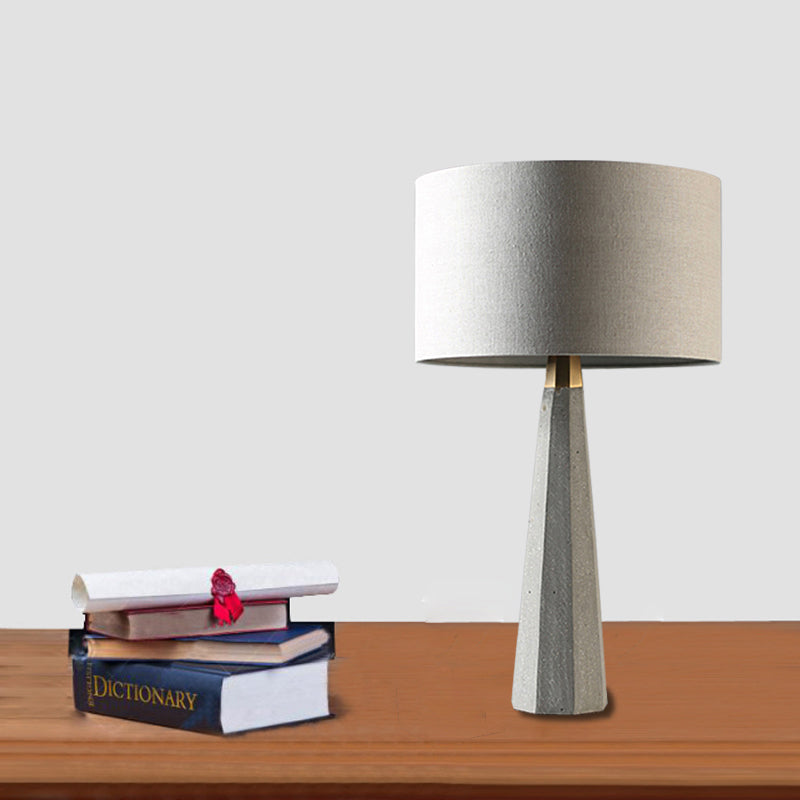 Drum Fabric Table Lighting Simple 1 Light Study Room Table Lamp with Grey Tapered Cement Base Clearhalo 'Lamps' 'Table Lamps' Lighting' 228583