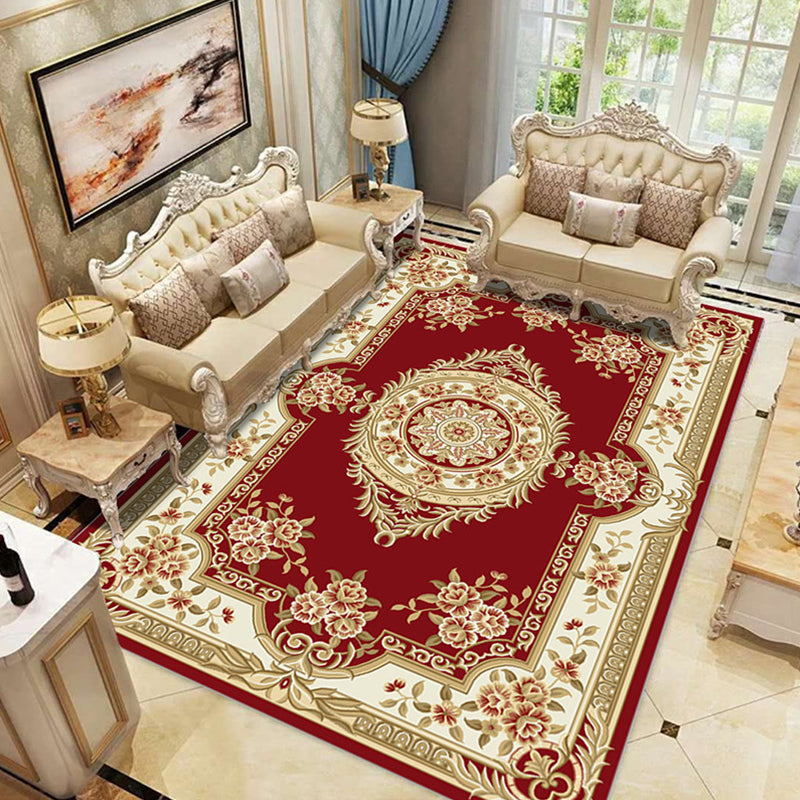 Multi-Color Living Room Rug Olden Floral Print Area Rug Polyster Non-Slip Machine Washable Carpet Burgundy Clearhalo 'Area Rug' 'Rugs' 'Vintage' Rug' 2285980