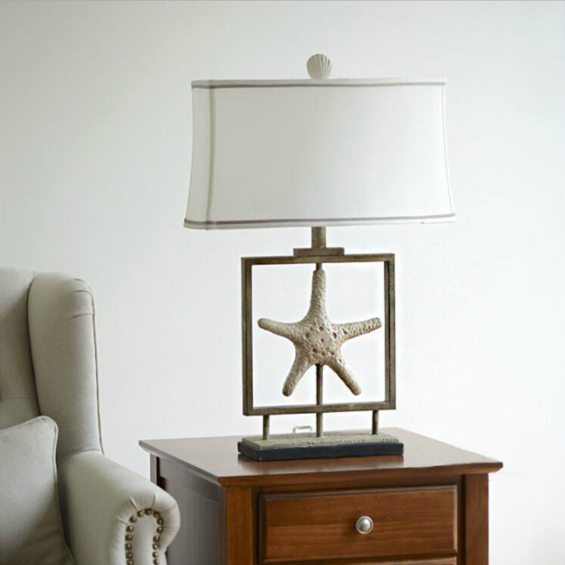 1 Light Trapezoid Table Lamp Vintage White Fabric Table Light with Starfish Design White Clearhalo 'Lamps' 'Table Lamps' Lighting' 228604