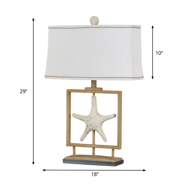 1 Light Trapezoid Table Lamp Vintage White Fabric Table Light with Starfish Design Clearhalo 'Lamps' 'Table Lamps' Lighting' 228607