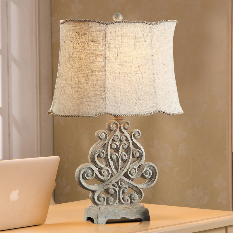 White Cylinder Table Lamp Vintage Fabric 1 Light Study Room Night Light with Braided Trim White Clearhalo 'Lamps' 'Table Lamps' Lighting' 228610
