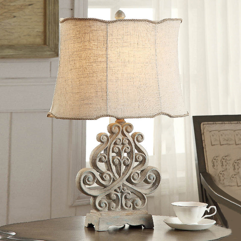 White Cylinder Table Lamp Vintage Fabric 1 Light Study Room Night Light with Braided Trim Clearhalo 'Lamps' 'Table Lamps' Lighting' 228611