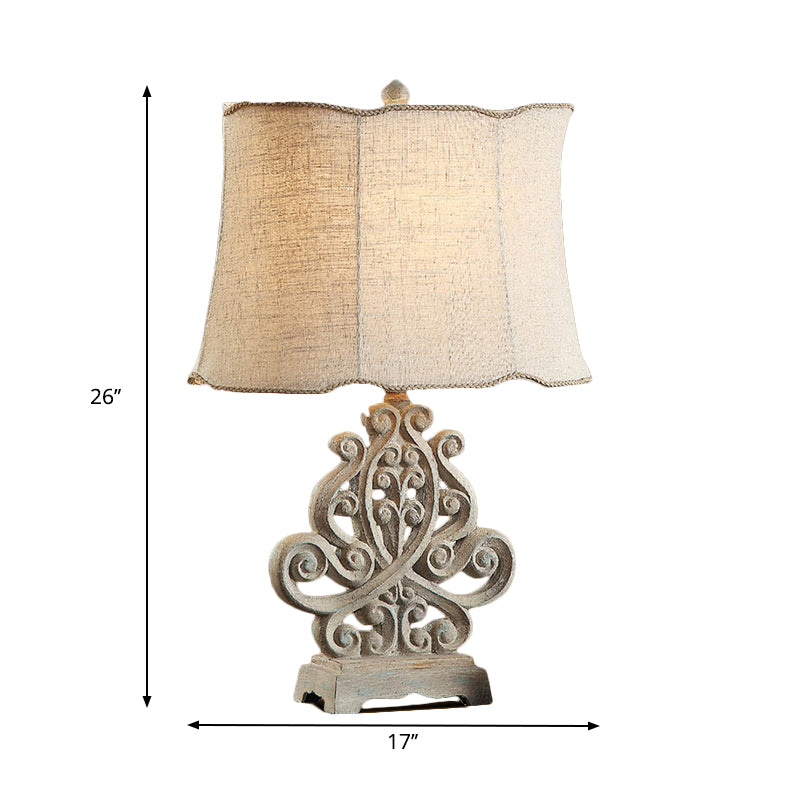 White Cylinder Table Lamp Vintage Fabric 1 Light Study Room Night Light with Braided Trim Clearhalo 'Lamps' 'Table Lamps' Lighting' 228613