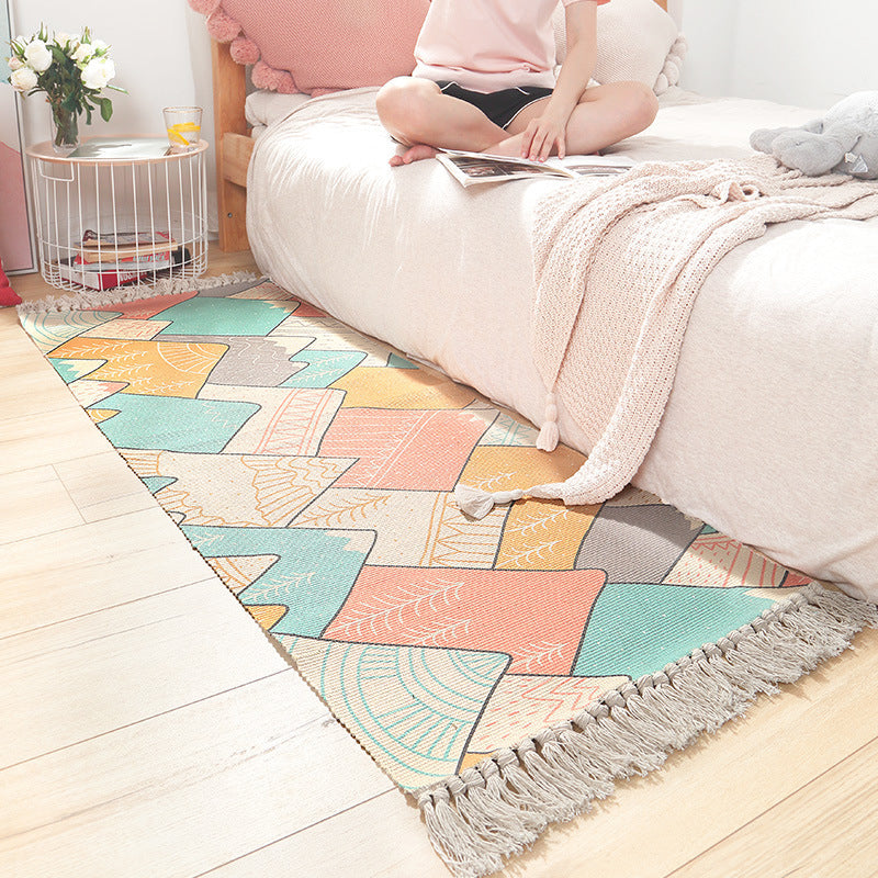 Asia Home Decoration Rug Multi Colored Plaid Print Area Rug Cotton Stain-Resistant Easy Care Indoor Rug with Tassel Clearhalo 'Area Rug' 'Rug' 2286188