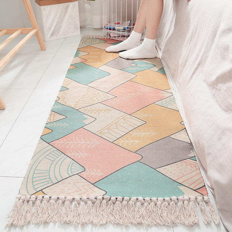 Asia Home Decoration Rug Multi Colored Plaid Print Area Rug Cotton Stain-Resistant Easy Care Indoor Rug with Tassel Pink-Blue Clearhalo 'Area Rug' 'Rug' 2286190