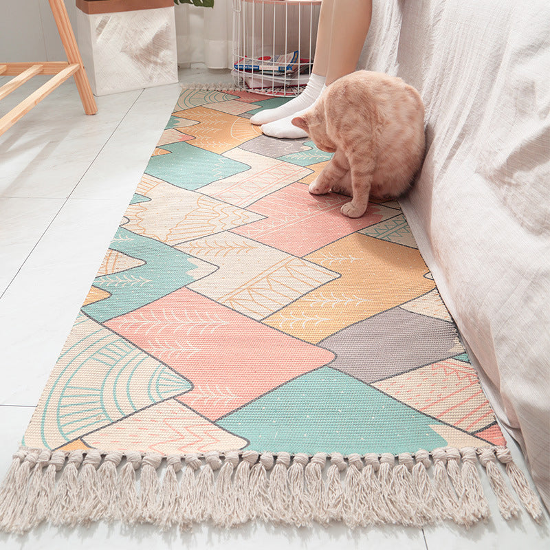 Asia Home Decoration Rug Multi Colored Plaid Print Area Rug Cotton Stain-Resistant Easy Care Indoor Rug with Tassel Clearhalo 'Area Rug' 'Rug' 2286191