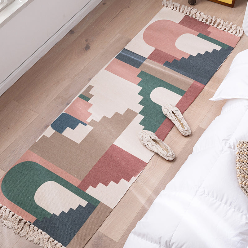 Multi Colored Bedroom Rug Western Geometric Print Indoor Rug Cotton Washable Stain-Resistant Area Carpet with Fringe Clearhalo 'Area Rug' 'Rug' 2286202