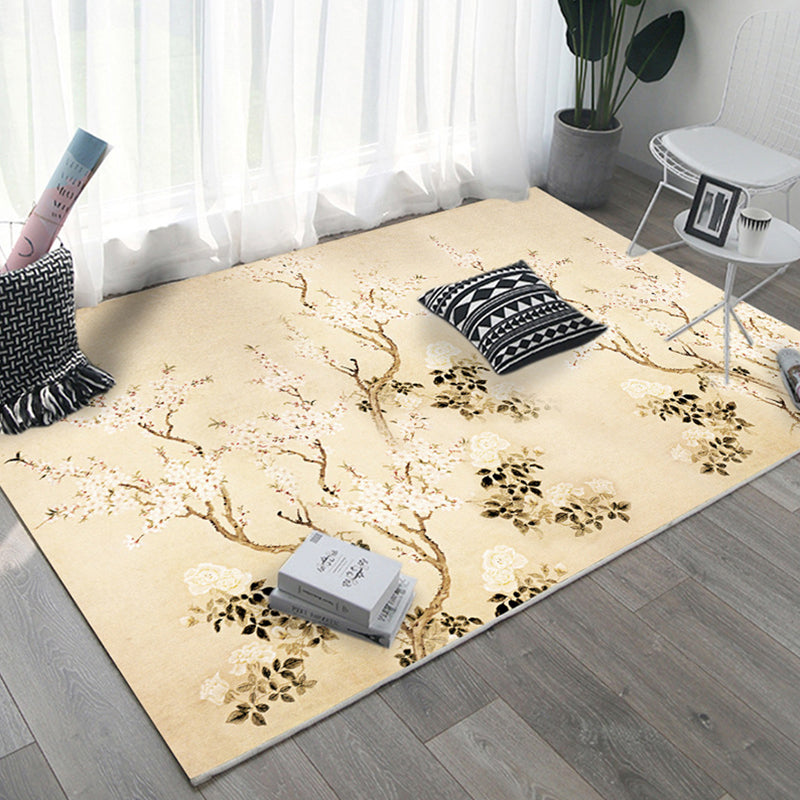 Asian Bedroom Rug Multi Color Floral Printed Area Carpet Polyster Non-Slip Backing Pet Friendly Rug Dark Beige Clearhalo 'Area Rug' 'Rug' 2287772