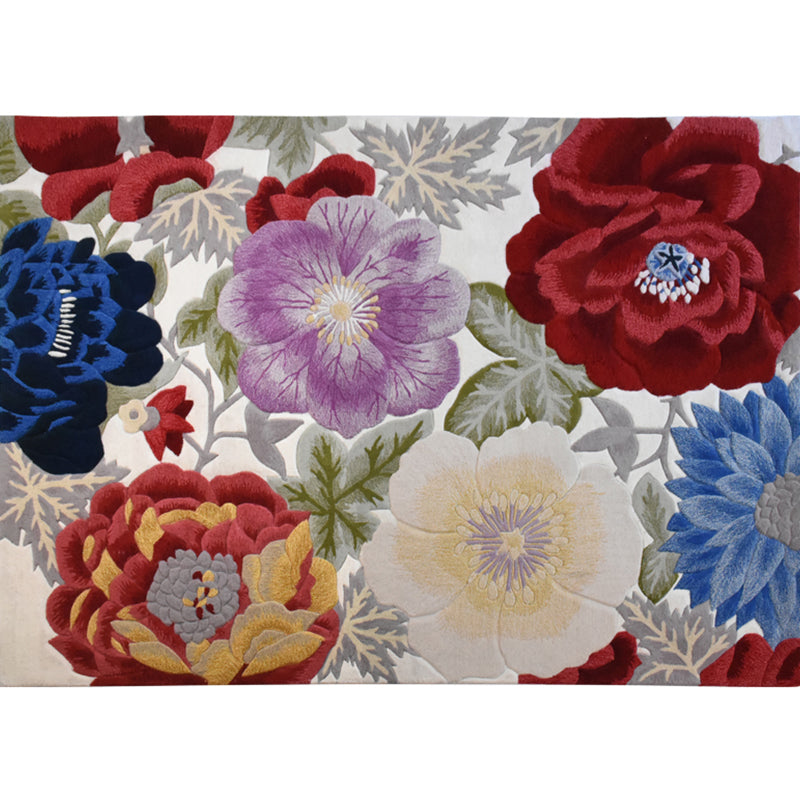 Casual Home Decoration Rug Multi Color Flower Printed Indoor Rug Lamb Wool Non-Slip Pet Friendly Carpet Red-White Clearhalo 'Area Rug' 'Rug' 2288246