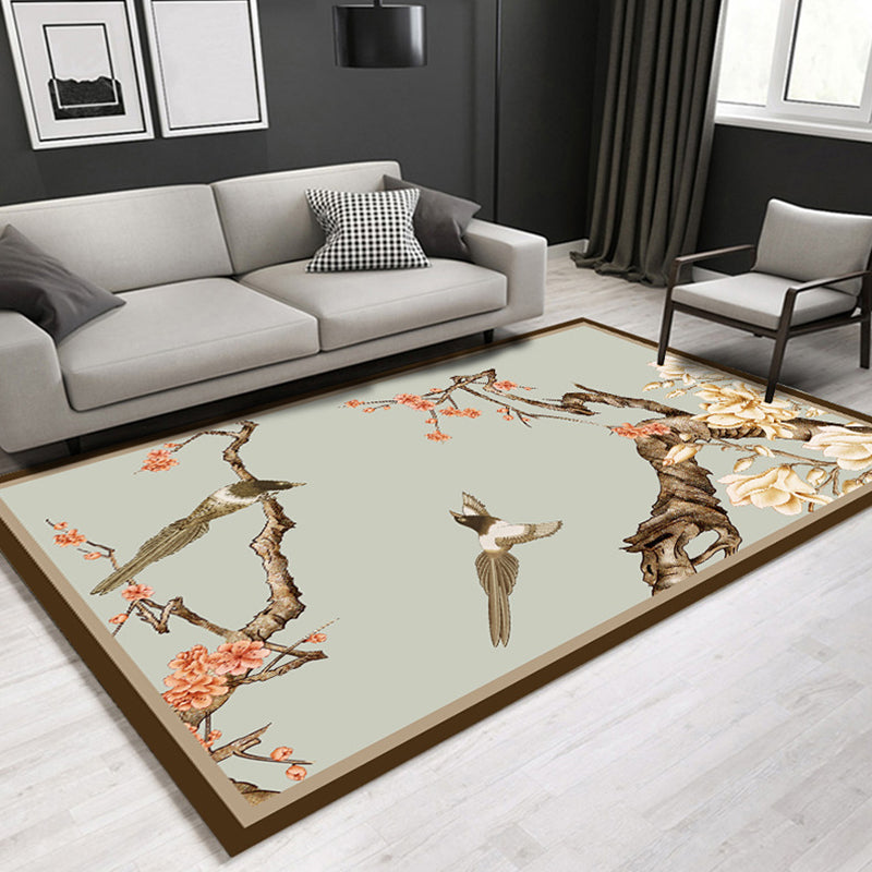 Chinoiserie Floral Printed Rug Multi Colored Synthetics Indoor Rug Anti-Slip Backing Easy Care Carpet for Parlor Clearhalo 'Area Rug' 'Rug' 2288256