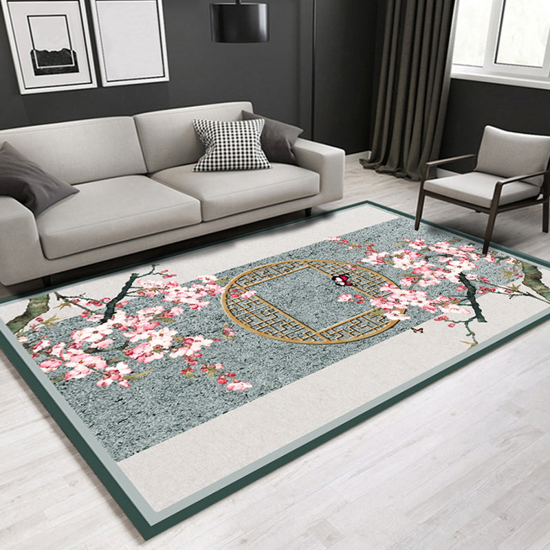 Chinoiserie Floral Printed Rug Multi Colored Synthetics Indoor Rug Anti-Slip Backing Easy Care Carpet for Parlor Gray-Blue Clearhalo 'Area Rug' 'Rug' 2288259